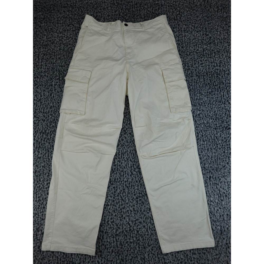 H&M Cargo Pants Mens Medium Cream Relaxed Fit Utility Streetwear V293